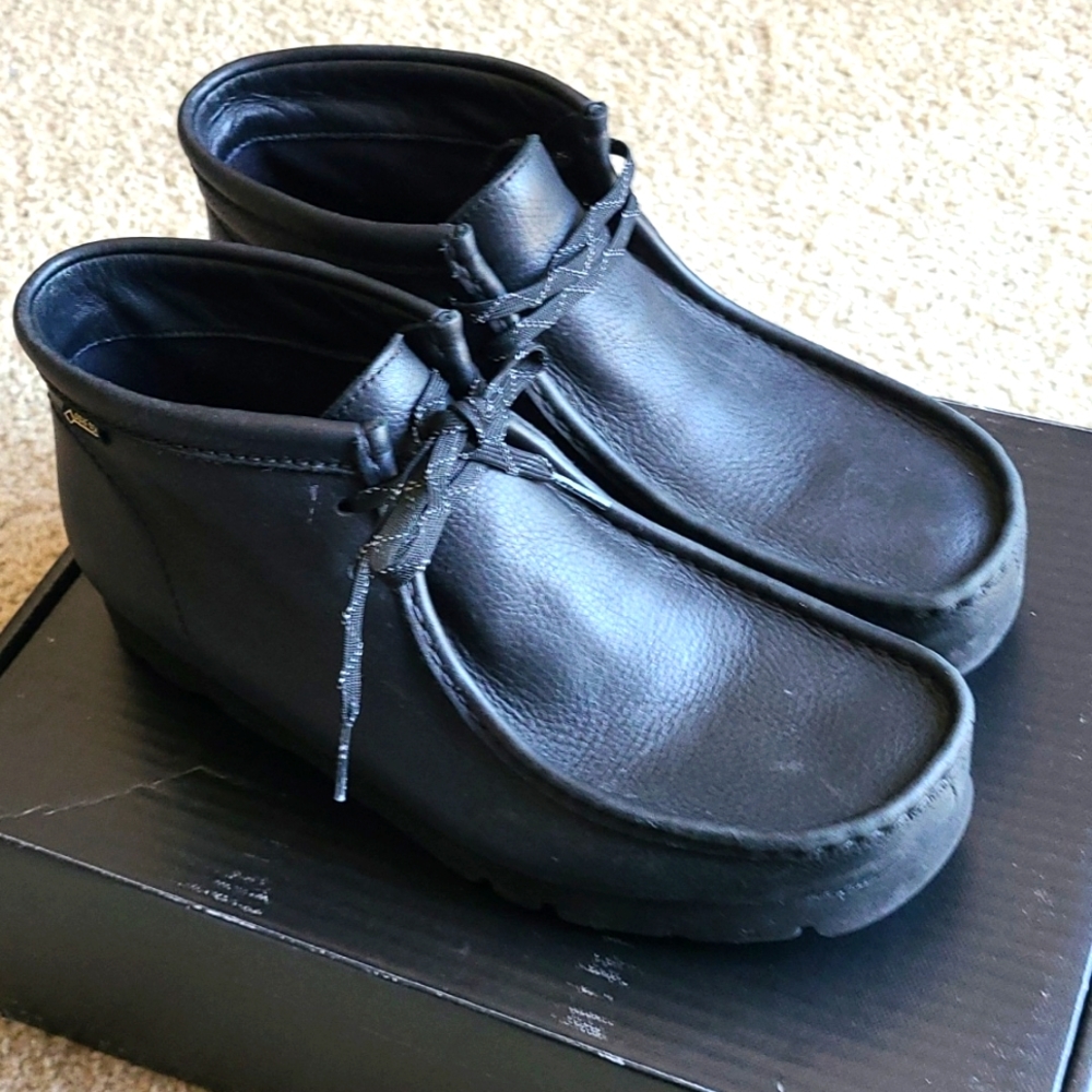 Black Textured Leather Clarks Wallabees w/ Gore-tex